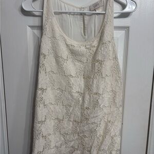 LOFT Cream Sleeveless Lace Overlay Dress